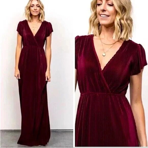NWT BALTIC BORN Athena Pleated Ribbed Maxi Dress Mulberry Bridesmaid Sz S - Picture 1 of 10